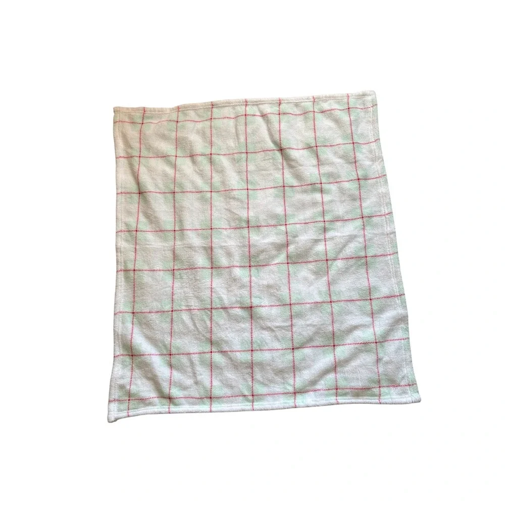 Baby Blanket White Mint‎ Green Red Checkered 29.5x32.5 Soft Polyester